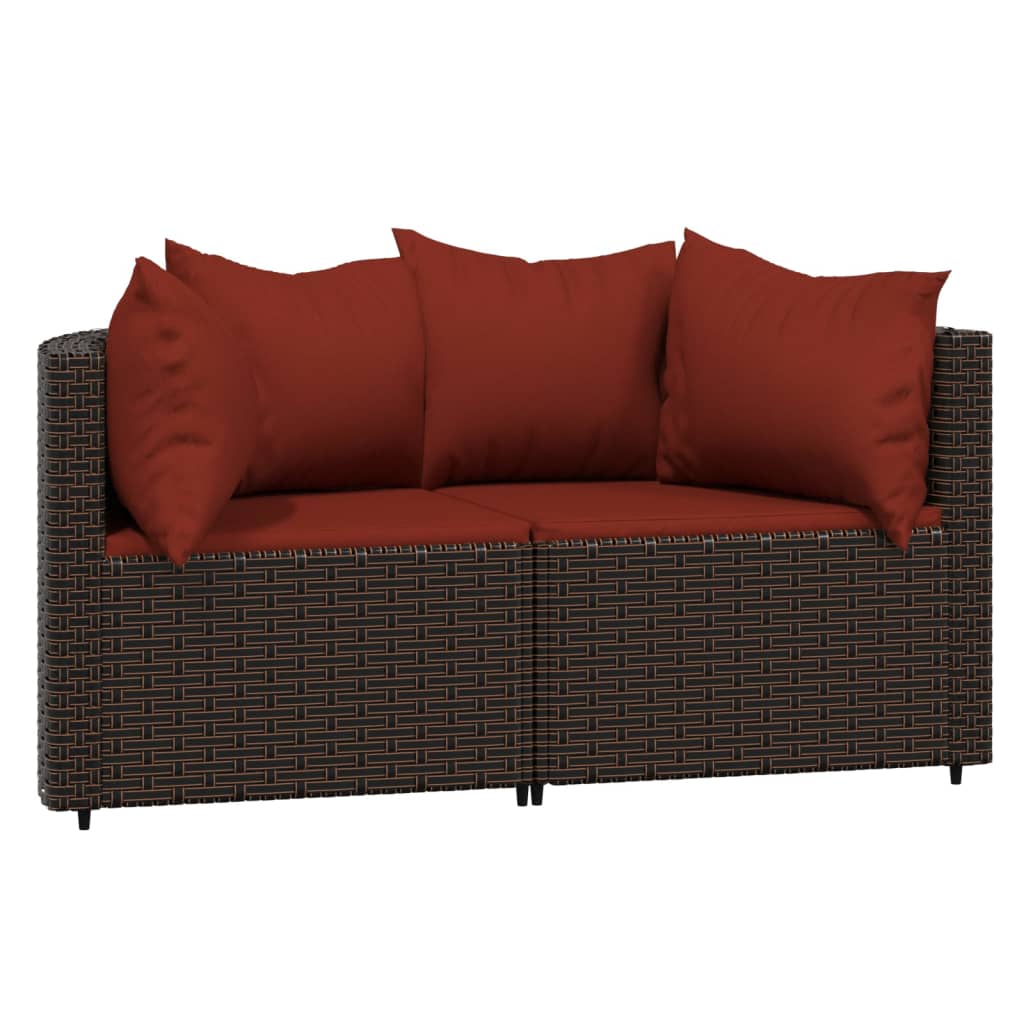 vidaXL 3 Piece Patio Lounge Set with Cushions Brown Poly Rattan-1