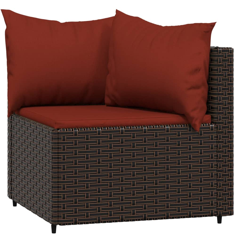 vidaXL 3 Piece Patio Lounge Set with Cushions Brown Poly Rattan-2