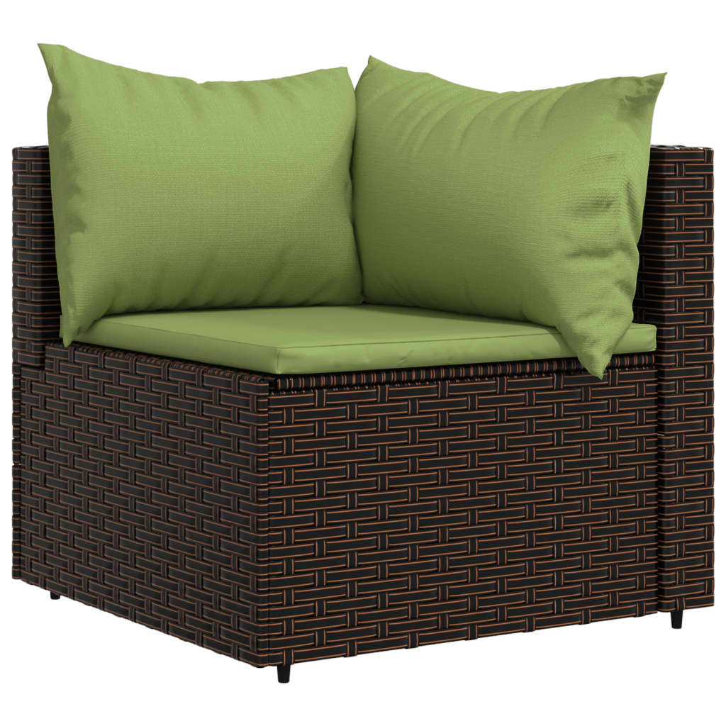 vidaXL 3 Piece Patio Lounge Set with Cushions Brown Poly Rattan-2