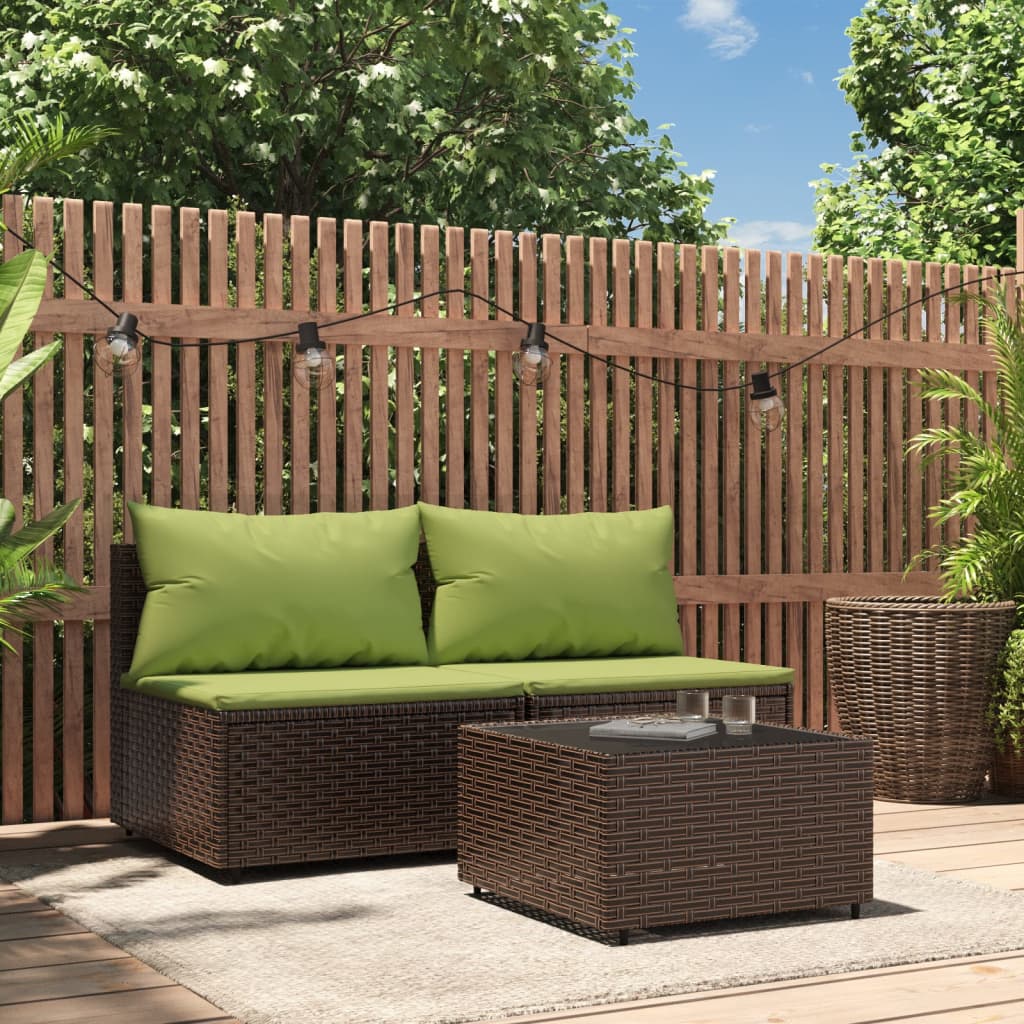 vidaXL 3 Piece Patio Lounge Set with Cushions Brown Poly Rattan-0