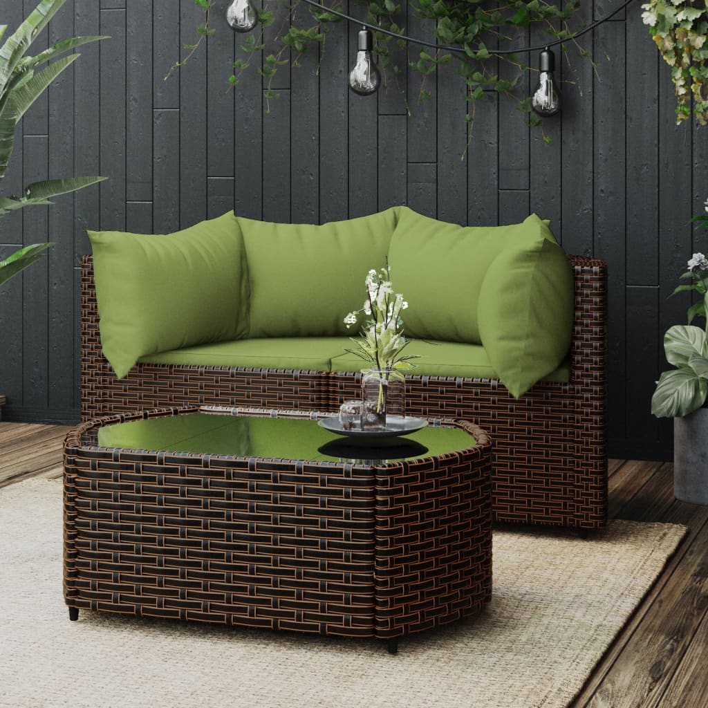 vidaXL 3 Piece Patio Lounge Set with Cushions Brown Poly Rattan-0