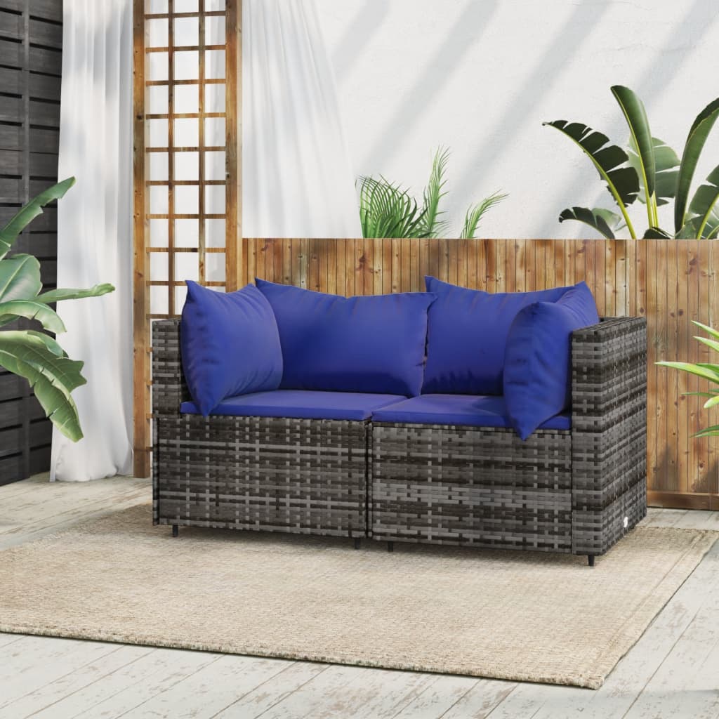 vidaXL Patio Corner Sofas with Cushions 2 pcs Gray Poly Rattan-0