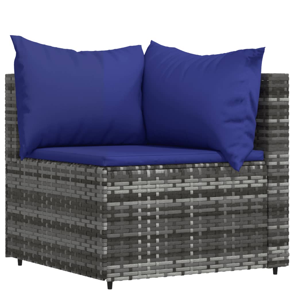 vidaXL 3 Piece Patio Lounge Set with Cushions Gray Poly Rattan-2