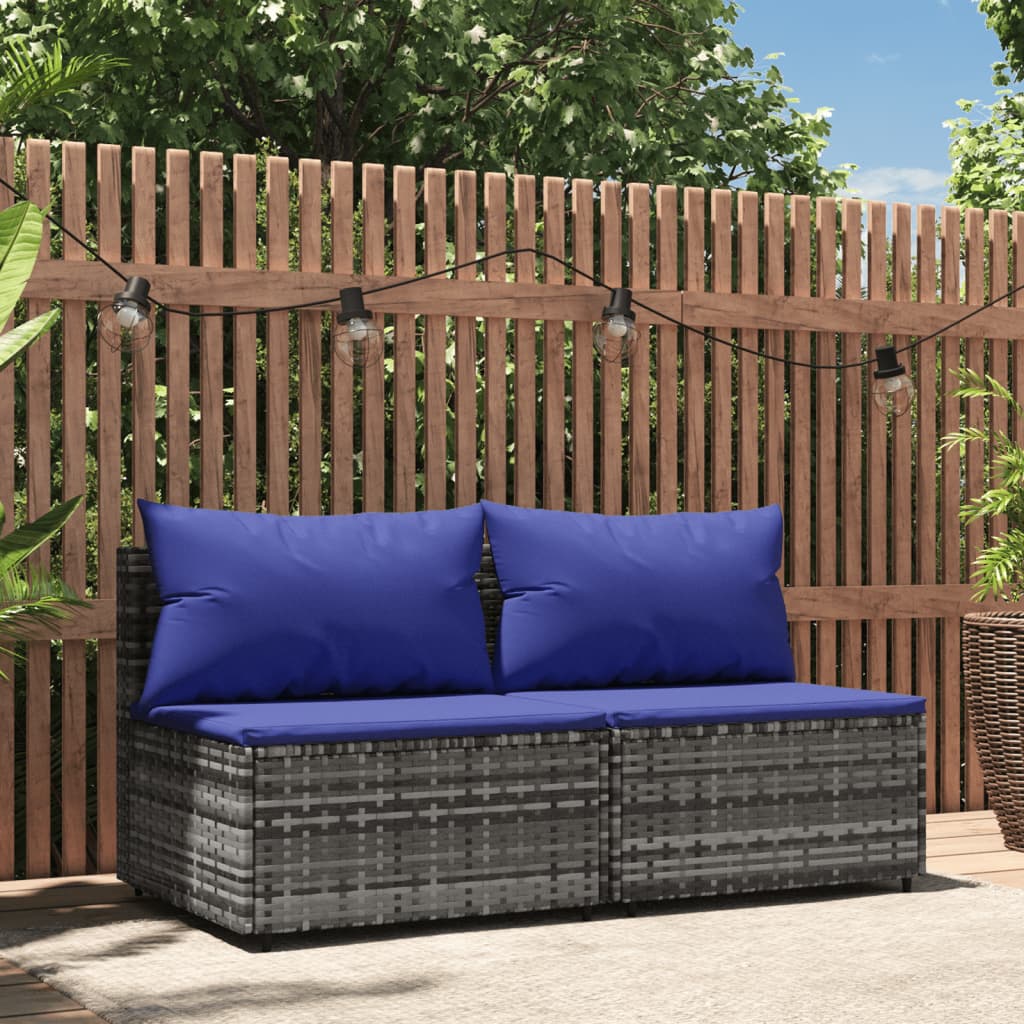 vidaXL Patio Middle Sofas with Cushions 2 pcs Gray Poly Rattan-0