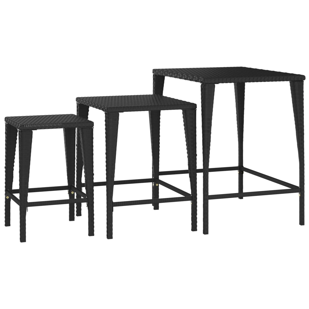 vidaXL Nesting Tables Accent Side Table for Living Room Set of 3 Poly Rattan-10