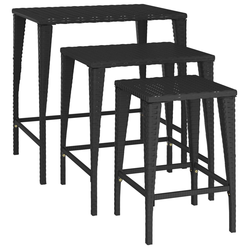 vidaXL Nesting Tables Accent Side Table for Living Room Set of 3 Poly Rattan-12