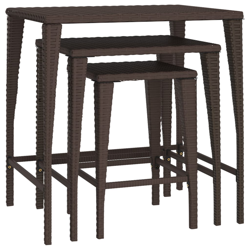 vidaXL Nesting Tables Accent Side Table for Living Room Set of 3 Poly Rattan-16