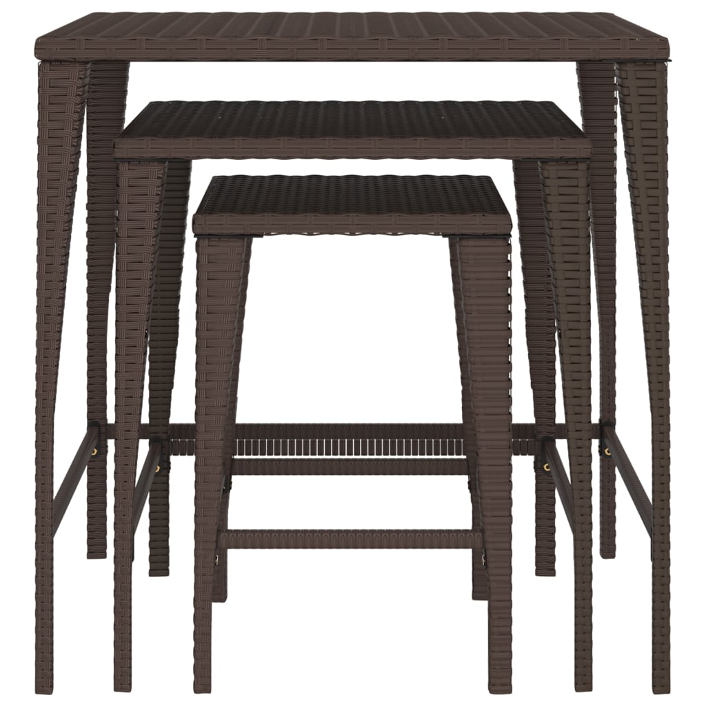 vidaXL Nesting Tables Accent Side Table for Living Room Set of 3 Poly Rattan-3