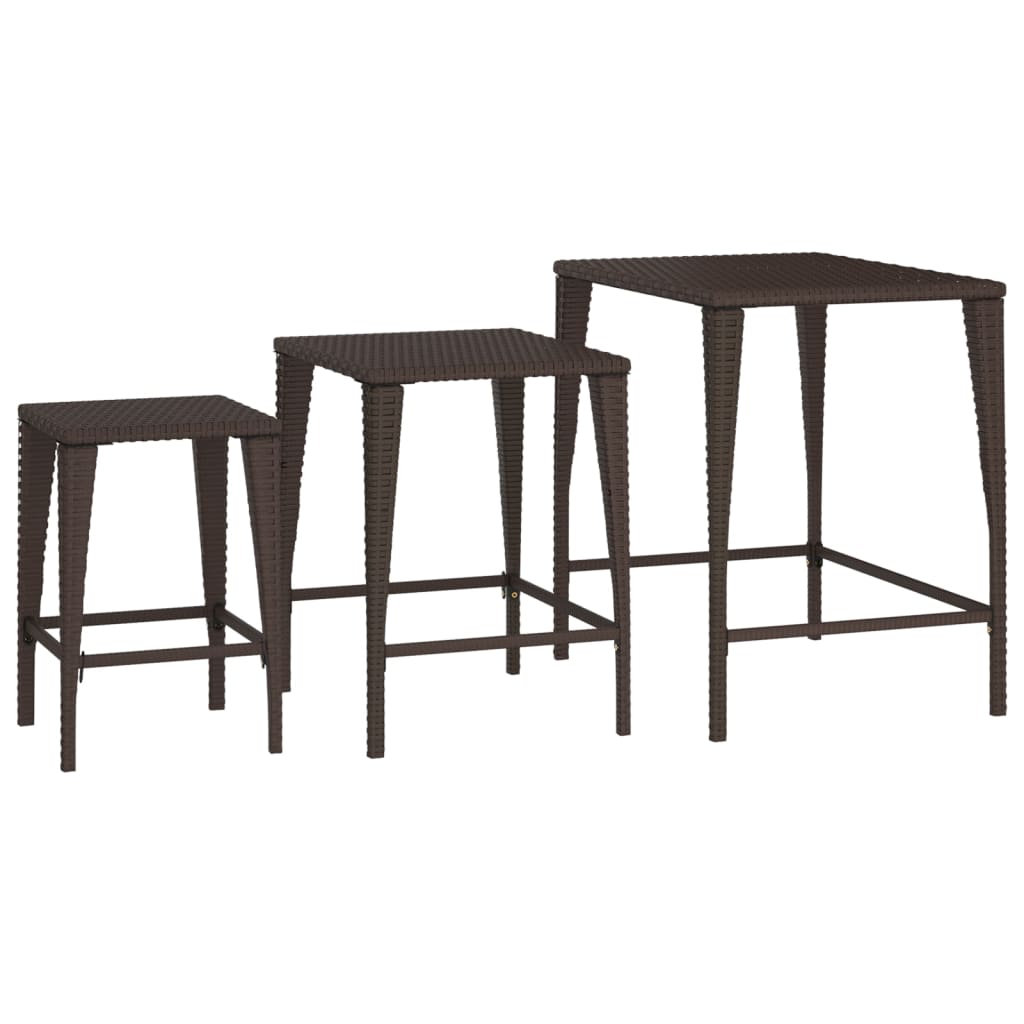 vidaXL Nesting Tables Accent Side Table for Living Room Set of 3 Poly Rattan-5