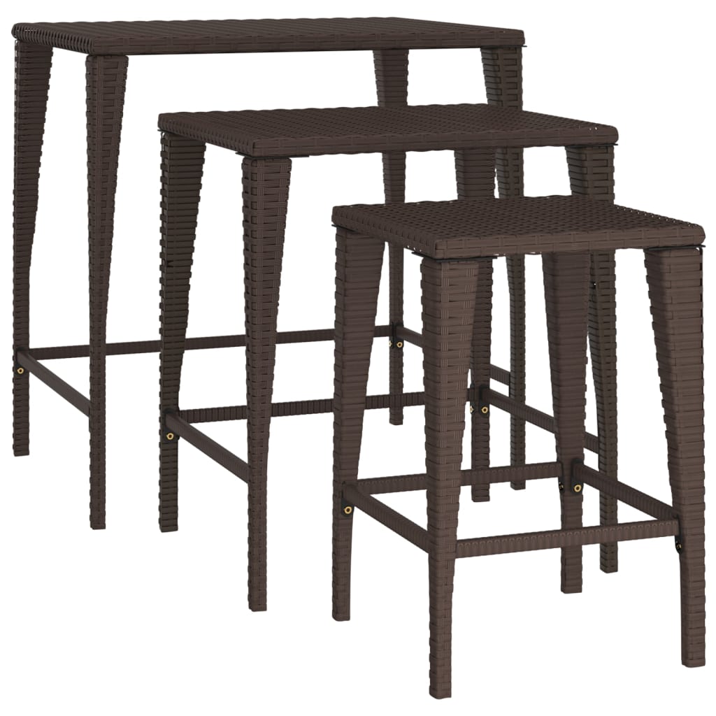 vidaXL Nesting Tables Accent Side Table for Living Room Set of 3 Poly Rattan-7