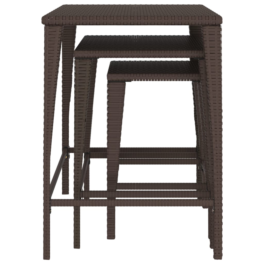 vidaXL Nesting Tables Accent Side Table for Living Room Set of 3 Poly Rattan-9