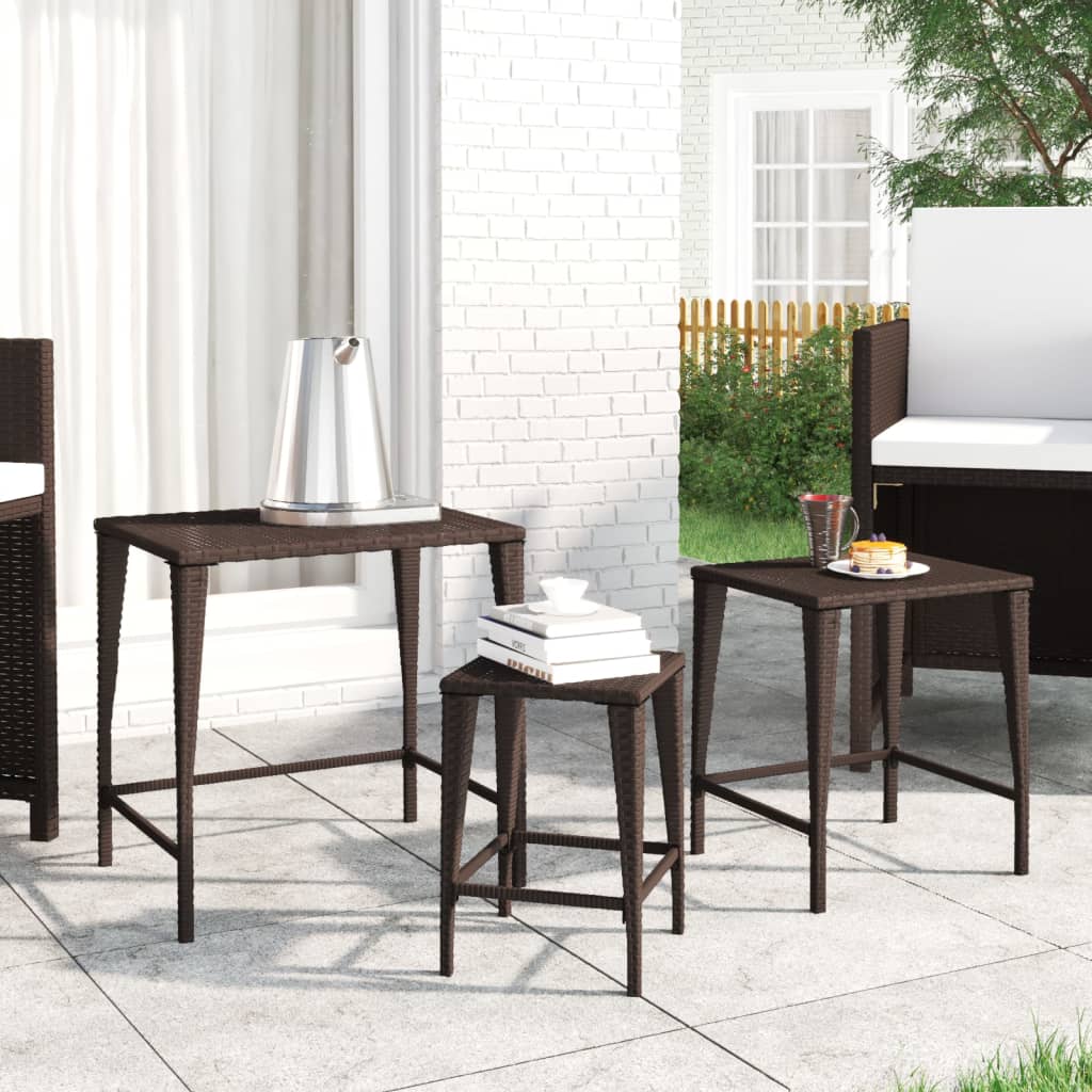 vidaXL Nesting Tables Accent Side Table for Living Room Set of 3 Poly Rattan-1