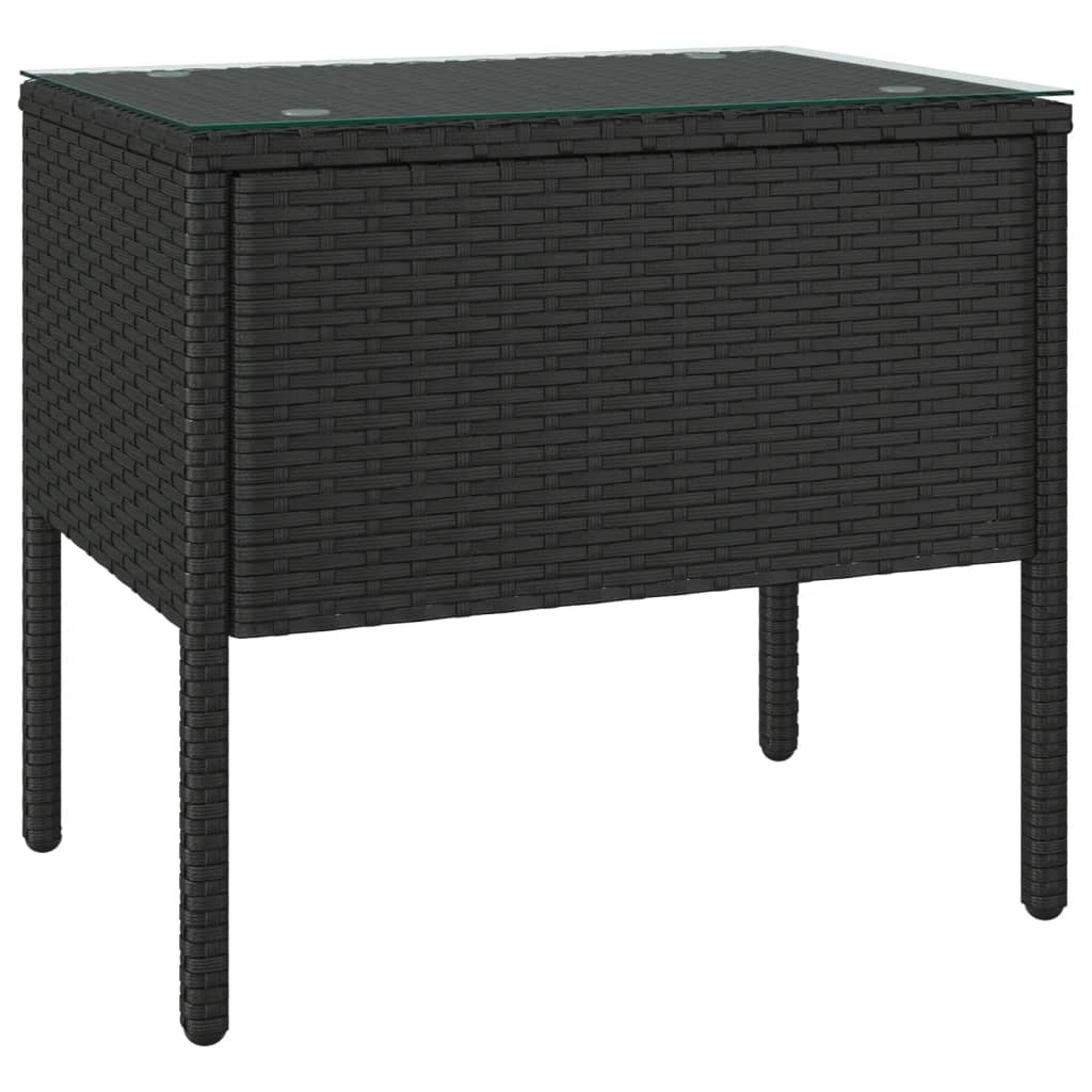 vidaXL Side Table Storage Coffee Console Table Poly Rattan and Tempered Glass-0