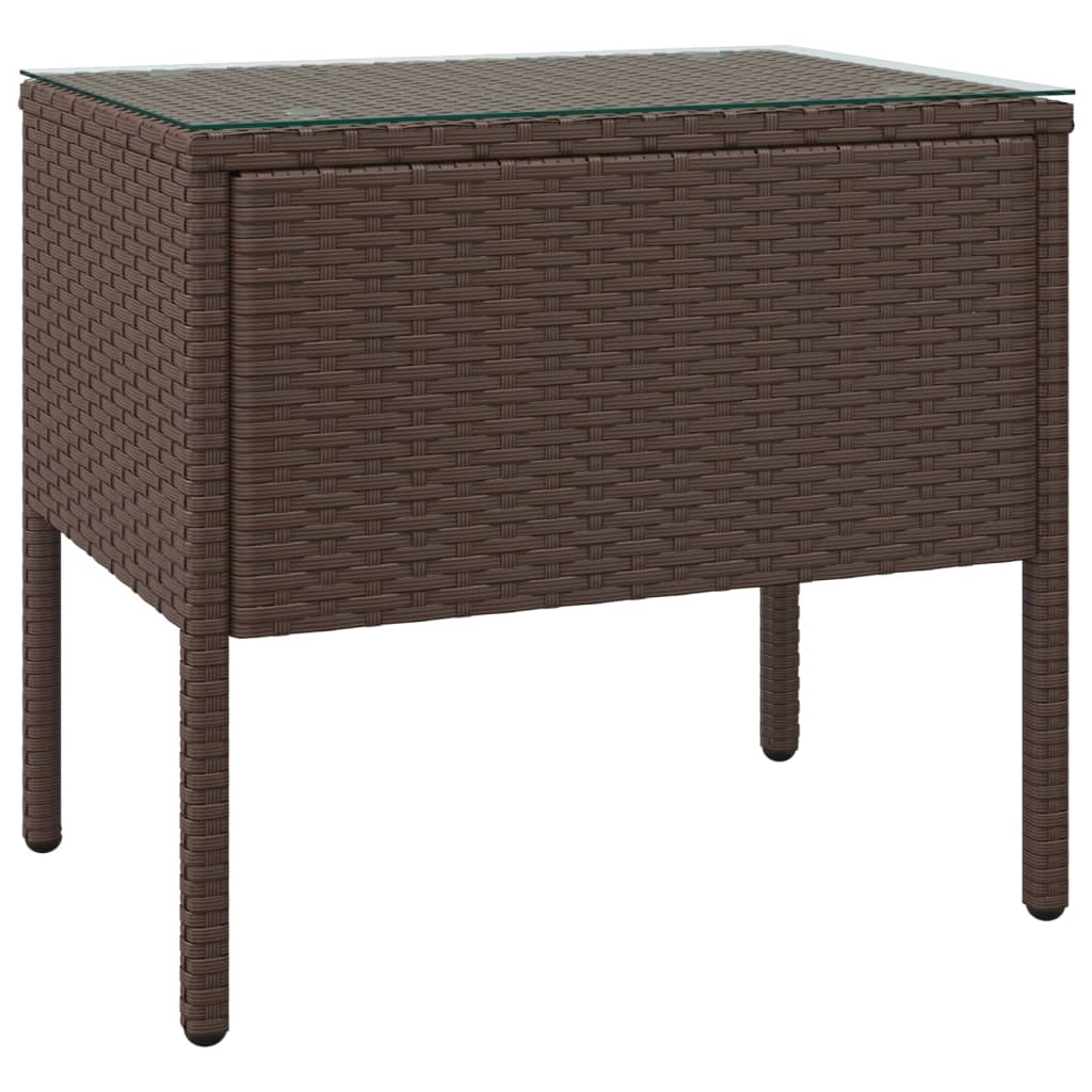 vidaXL Side Table Storage Coffee Console Table Poly Rattan and Tempered Glass-12