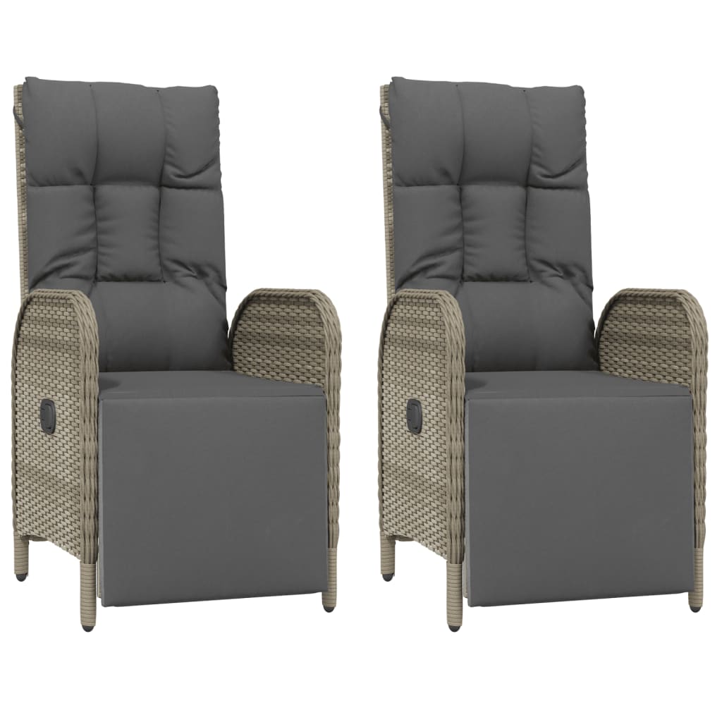 vidaXL Reclining Chair 2 Pcs Outdoor Wicker Armchair with Cushions Poly Rattan-4