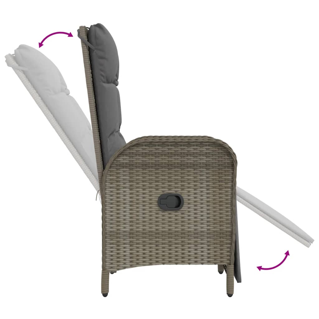 vidaXL Reclining Chair 2 Pcs Outdoor Wicker Armchair with Cushions Poly Rattan-17
