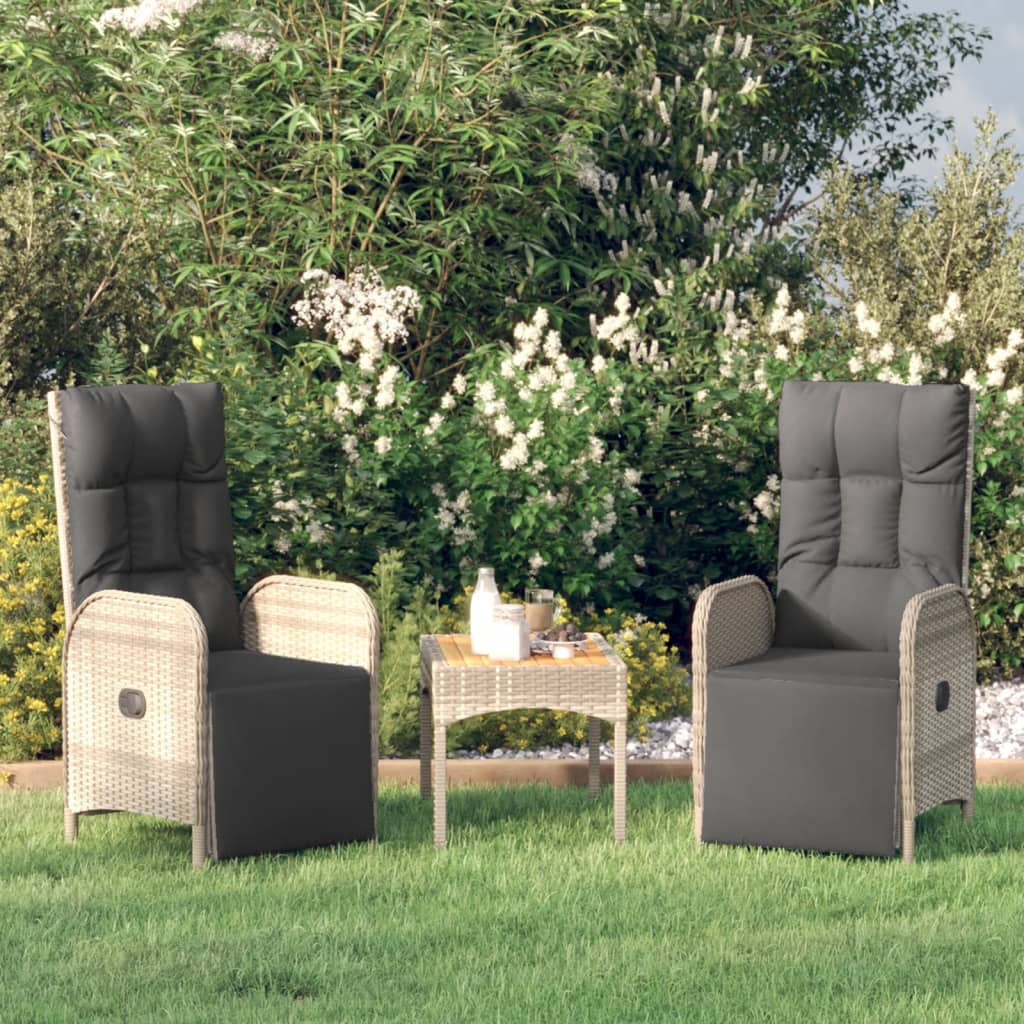 vidaXL Reclining Chair 2 Pcs Outdoor Wicker Armchair with Cushions Poly Rattan-6