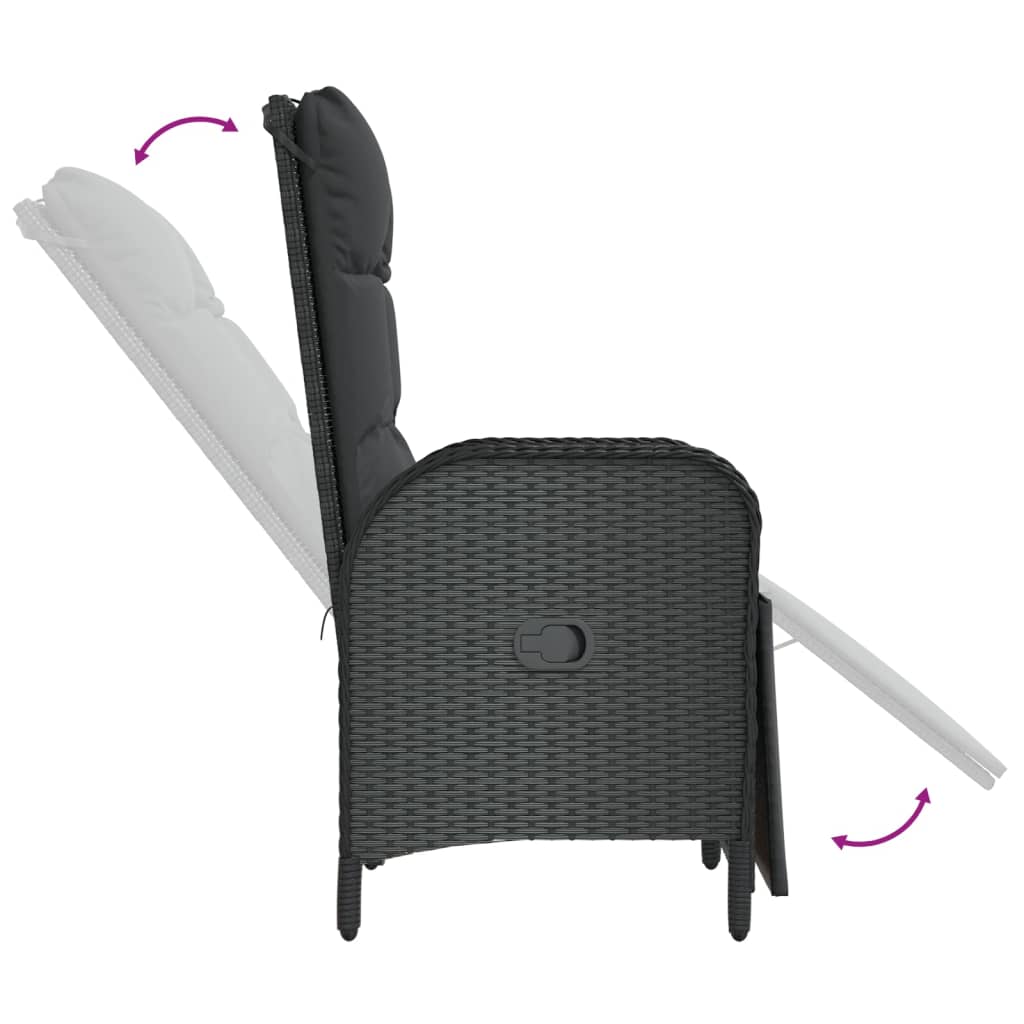 vidaXL Reclining Chair 2 Pcs Outdoor Wicker Armchair with Cushions Poly Rattan-15
