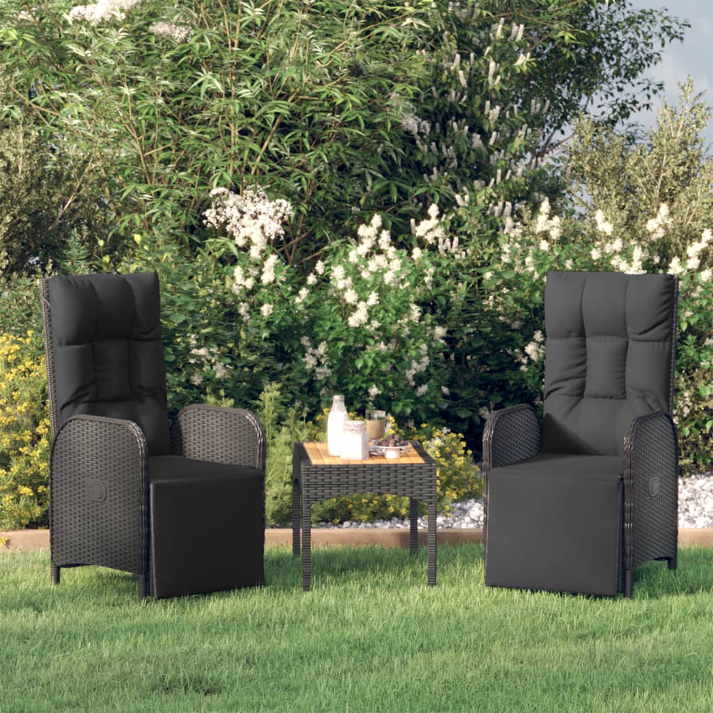vidaXL Reclining Chair 2 Pcs Outdoor Wicker Armchair with Cushions Poly Rattan-2
