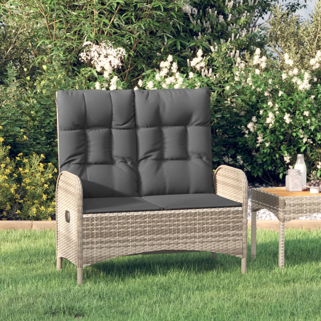 vidaXL Patio Bench Outdoor Reclining Dining Bench with Cushions Poly Rattan-14