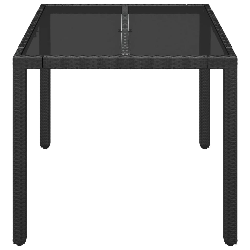 vidaXL Patio Table with Glass Top Black 35.4"x35.4"x29.5" Poly Rattan-2