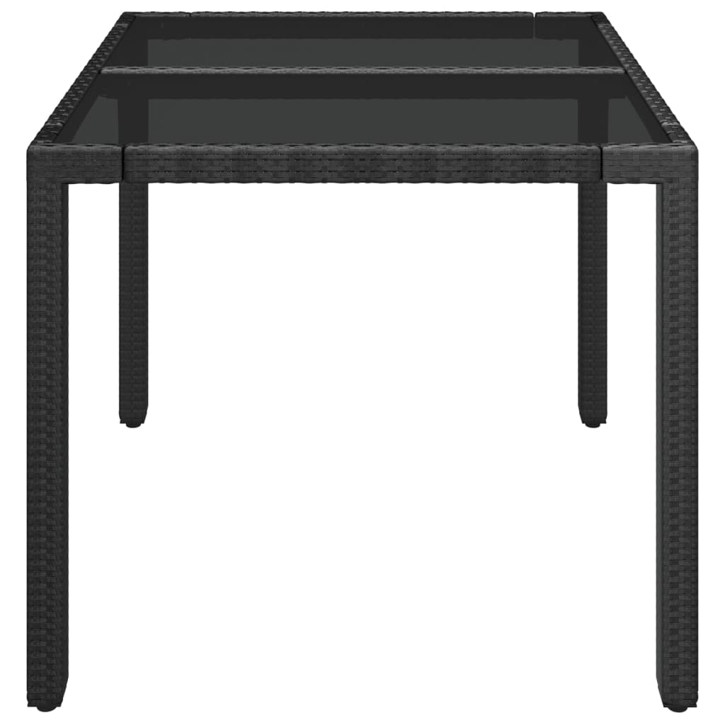 vidaXL Patio Table with Glass Top Black 35.4"x35.4"x29.5" Poly Rattan-3