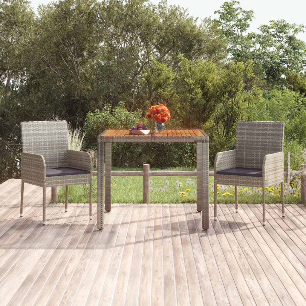 vidaXL Patio Table with Wooden Top Gray 35.4"x35.4"x29.5" Poly Rattan-0