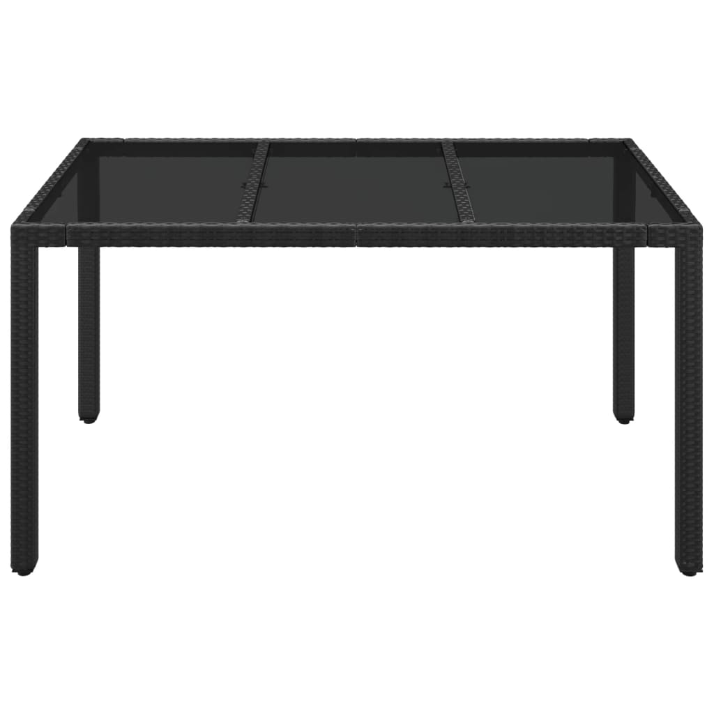 vidaXL Patio Table with Glass Top Black 59.1"x35.4"x29.5" Poly Rattan-1