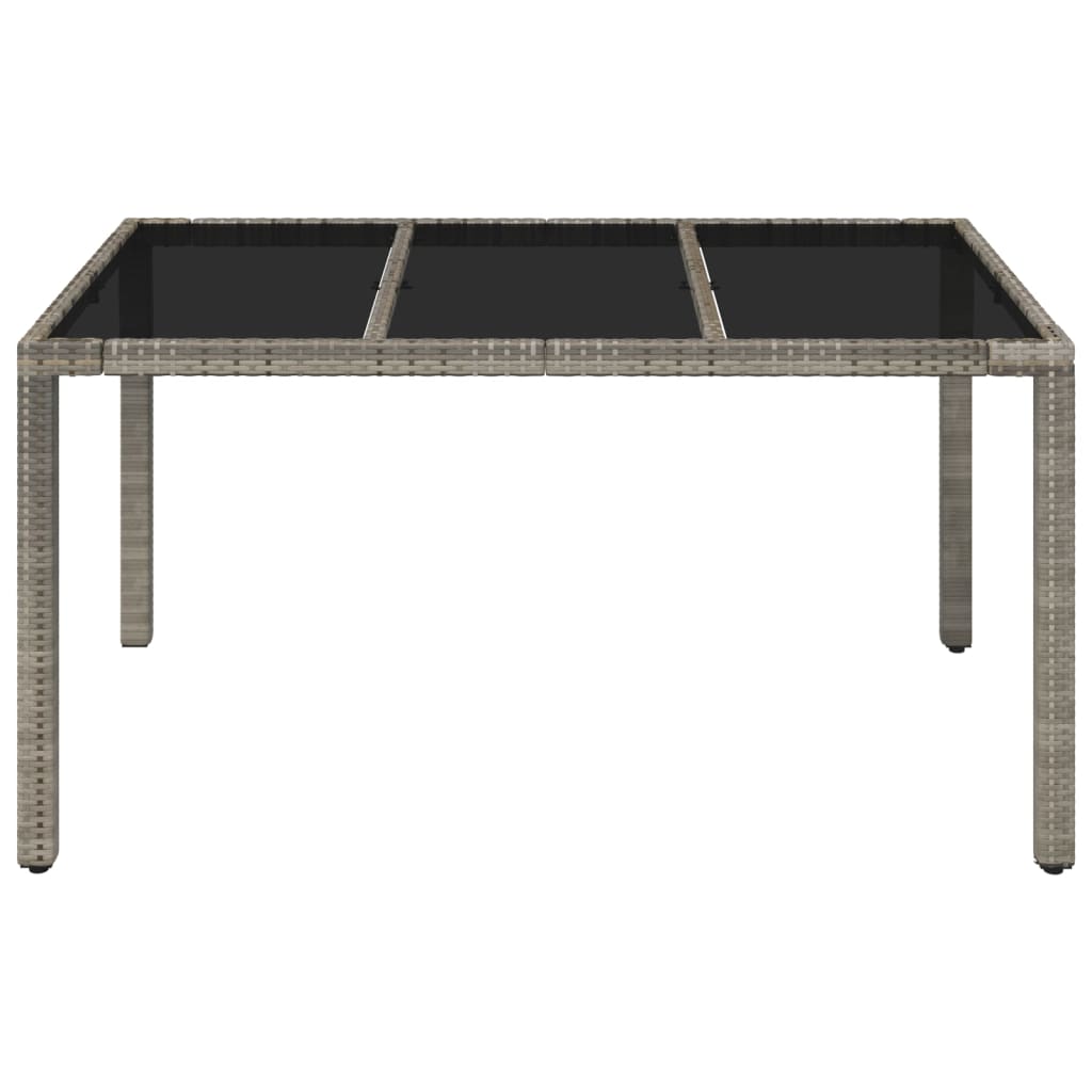 vidaXL Patio Table with Glass Top Gray 59.1"x35.4"x29.5" Poly Rattan-2