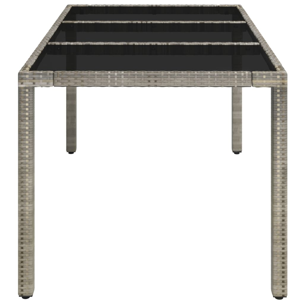 vidaXL Patio Table with Glass Top Gray 59.1"x35.4"x29.5" Poly Rattan-3