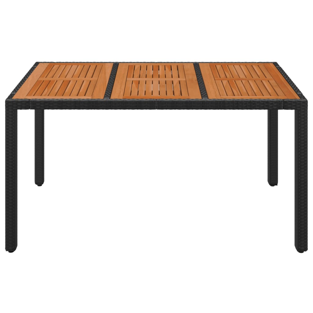 vidaXL Patio Table with Wooden Top Black 59.1"x35.4"x29.5" Poly Rattan-1