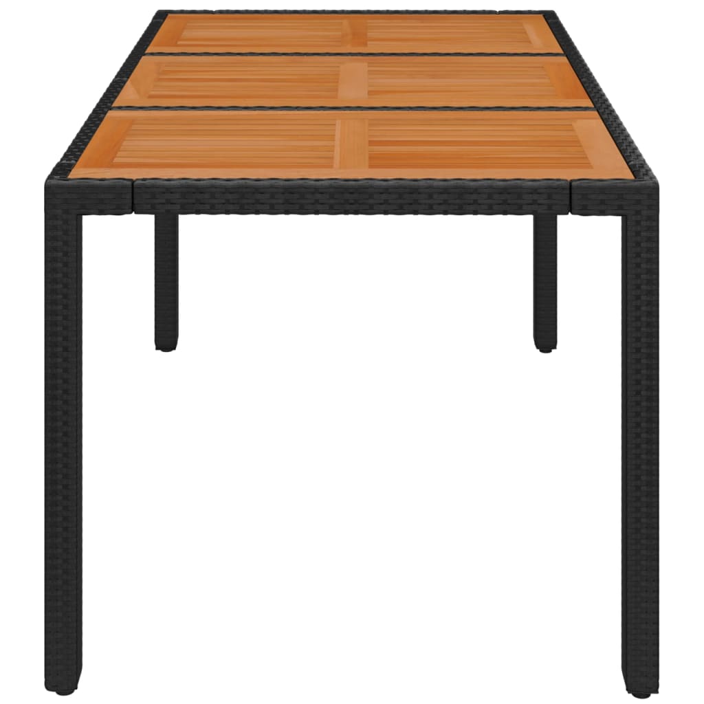 vidaXL Patio Table with Wooden Top Black 59.1"x35.4"x29.5" Poly Rattan-2