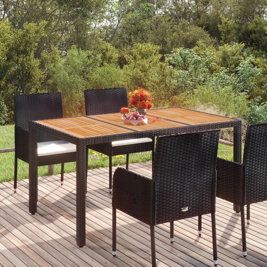 vidaXL Patio Table with Wooden Top Black 59.1"x35.4"x29.5" Poly Rattan-0