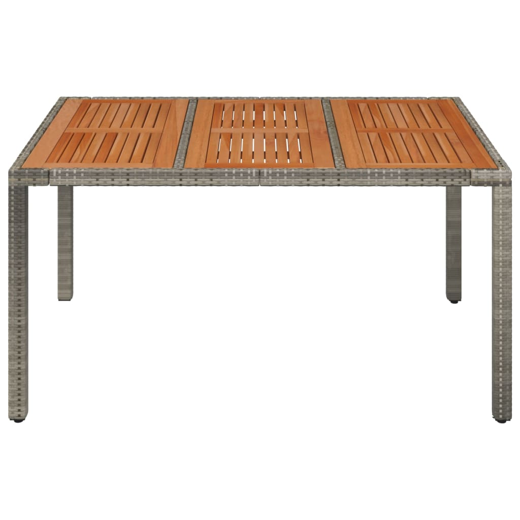 vidaXL Patio Table with Wooden Top Gray 59.1"x35.4"x29.5" Poly Rattan-1