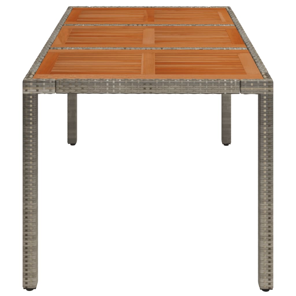 vidaXL Patio Table with Wooden Top Gray 59.1"x35.4"x29.5" Poly Rattan-2