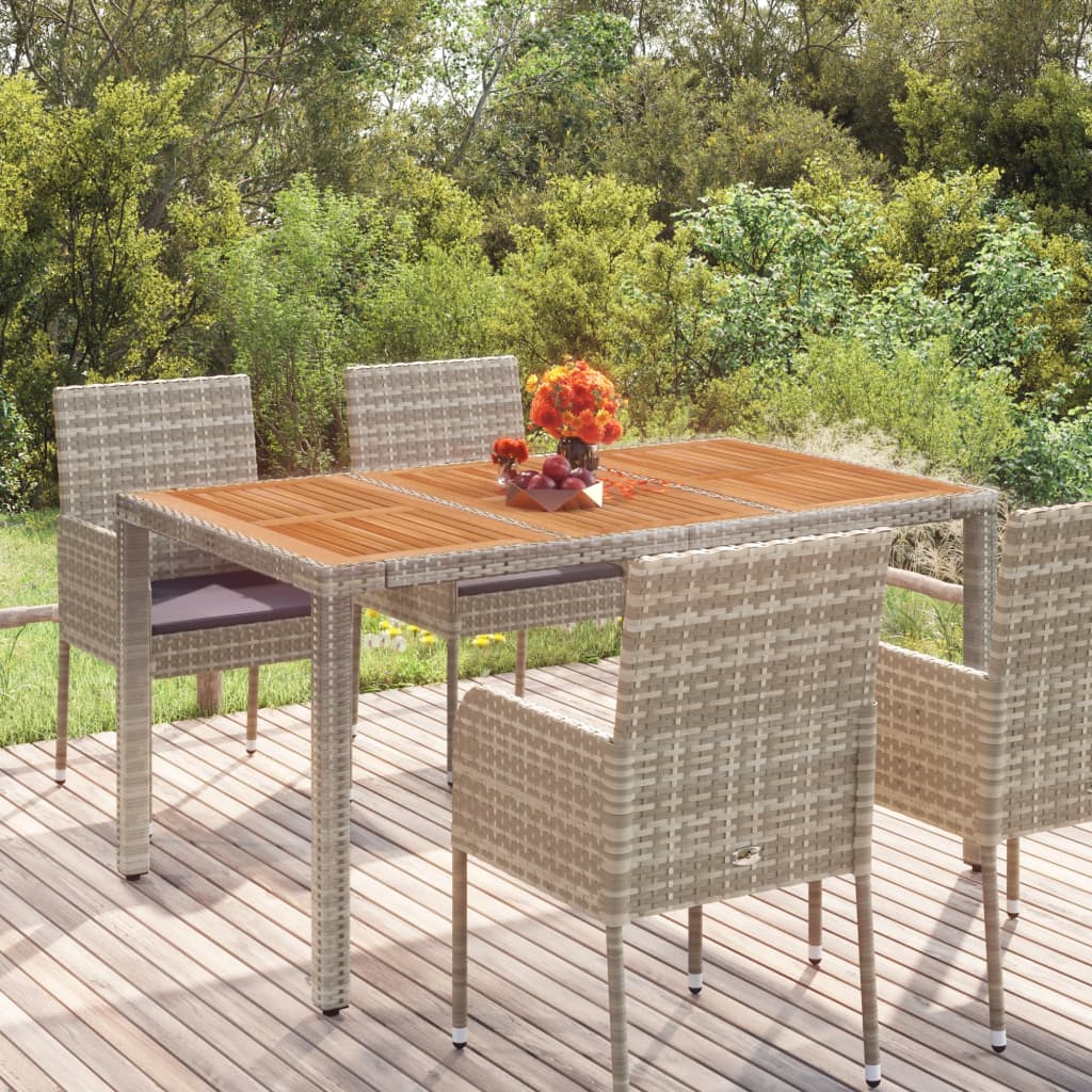 vidaXL Patio Table with Wooden Top Gray 59.1"x35.4"x29.5" Poly Rattan-0