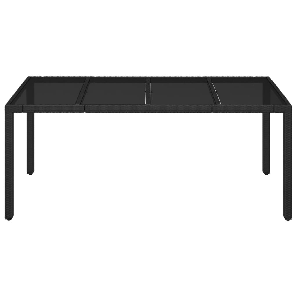 vidaXL Patio Table with Glass Top Black 74.8"x35.4"x29.5" Poly Rattan-2