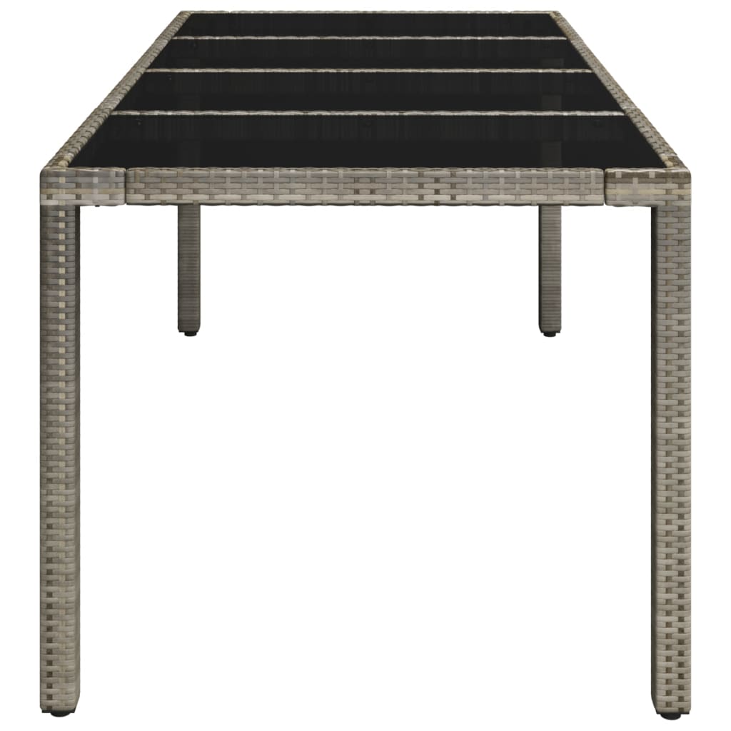 vidaXL Patio Table with Glass Top Gray 74.8"x35.4"x29.5" Poly Rattan-2