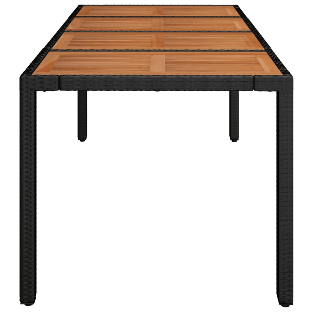 vidaXL Patio Table with Wooden Top Black 74.8"x35.4"x29.5" Poly Rattan-2