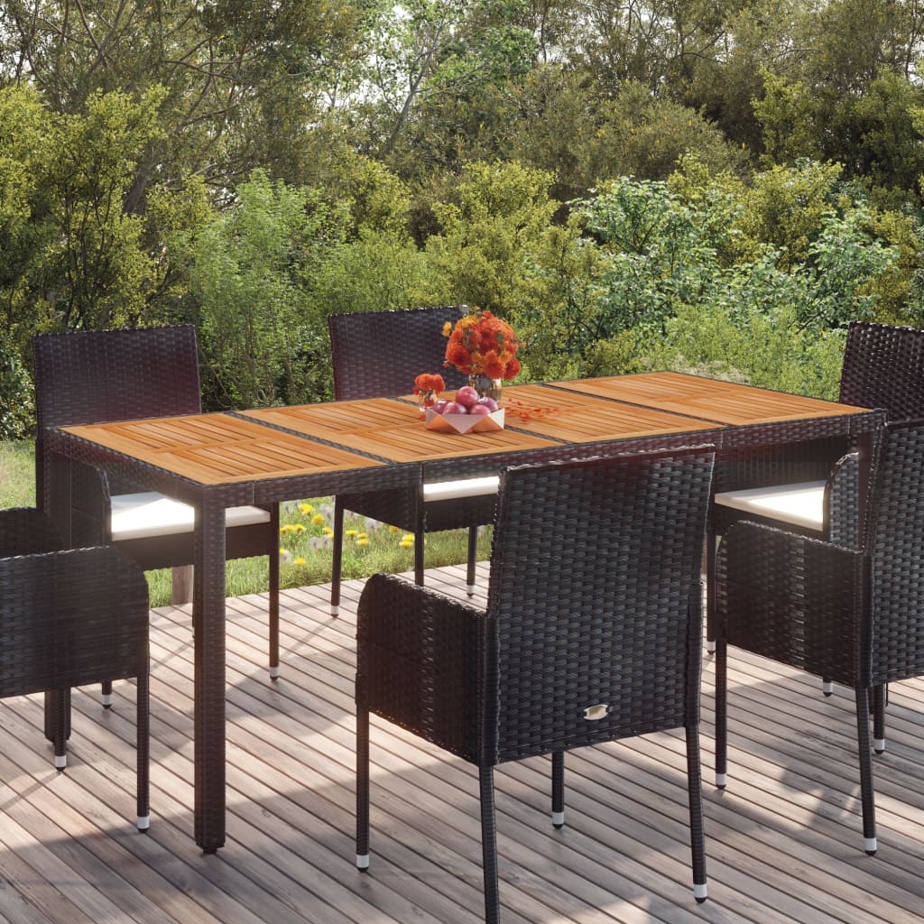 vidaXL Patio Table with Wooden Top Black 74.8"x35.4"x29.5" Poly Rattan-0
