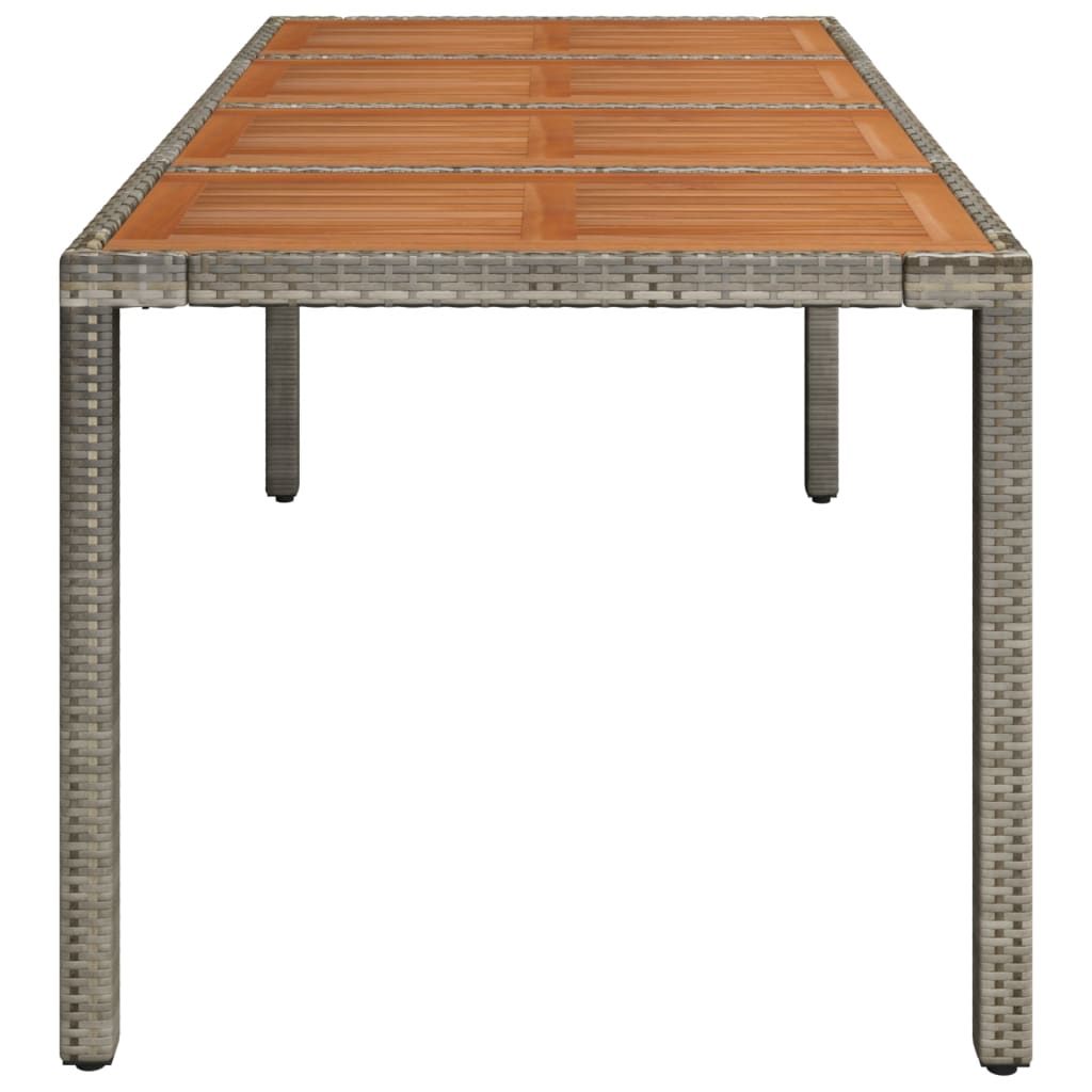 vidaXL Patio Table with Wooden Top Gray 74.8"x35.4"x29.5" Poly Rattan-2