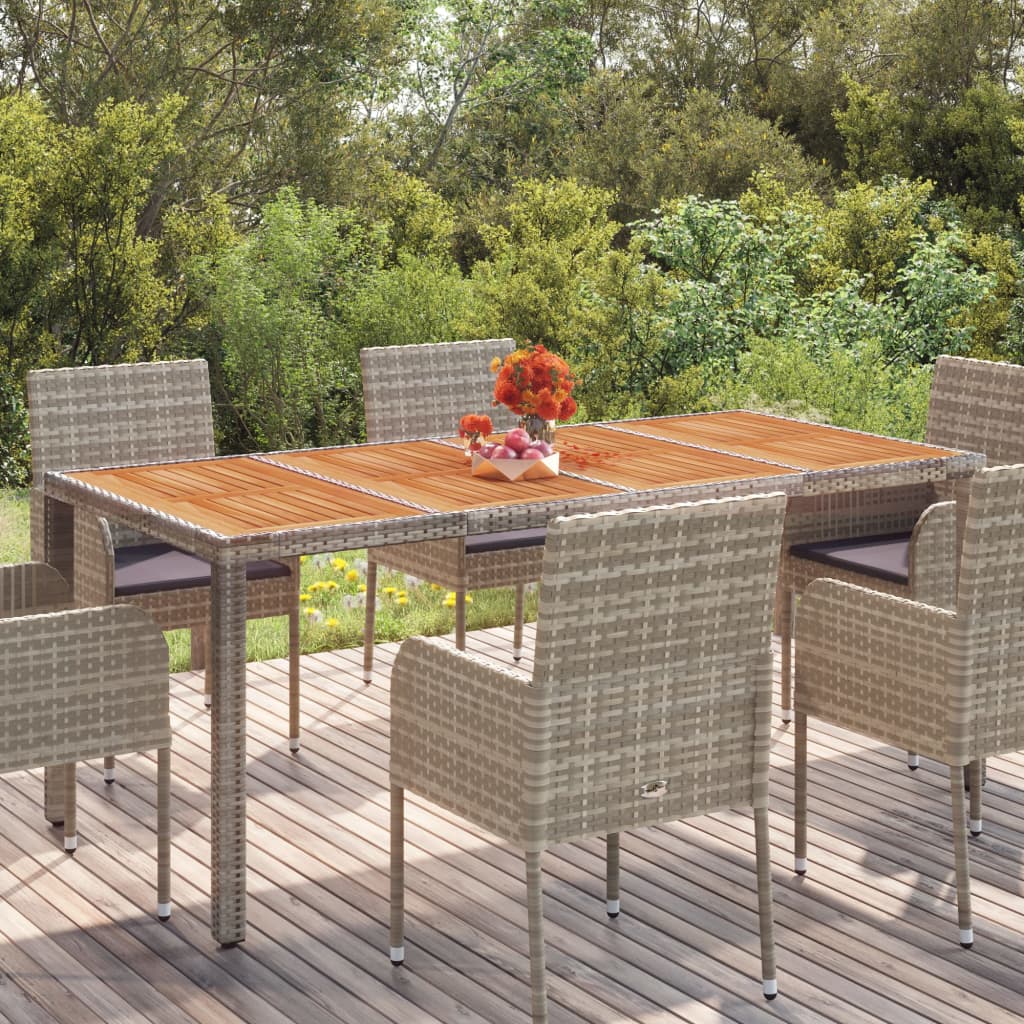 vidaXL Patio Table with Wooden Top Gray 74.8"x35.4"x29.5" Poly Rattan-0