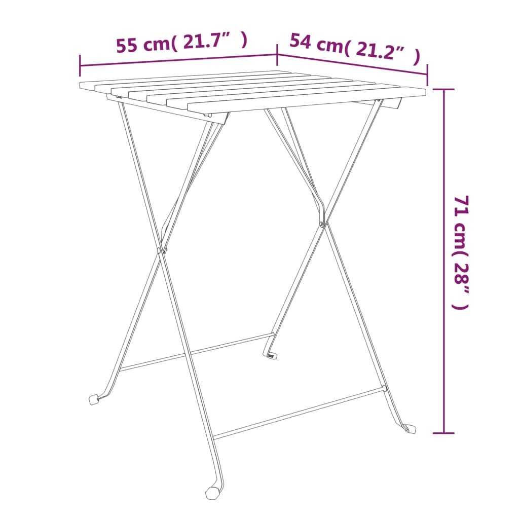 vidaXL Folding Bistro Table Outdoor Bar Table Solid Wood Acacia and Steel-5