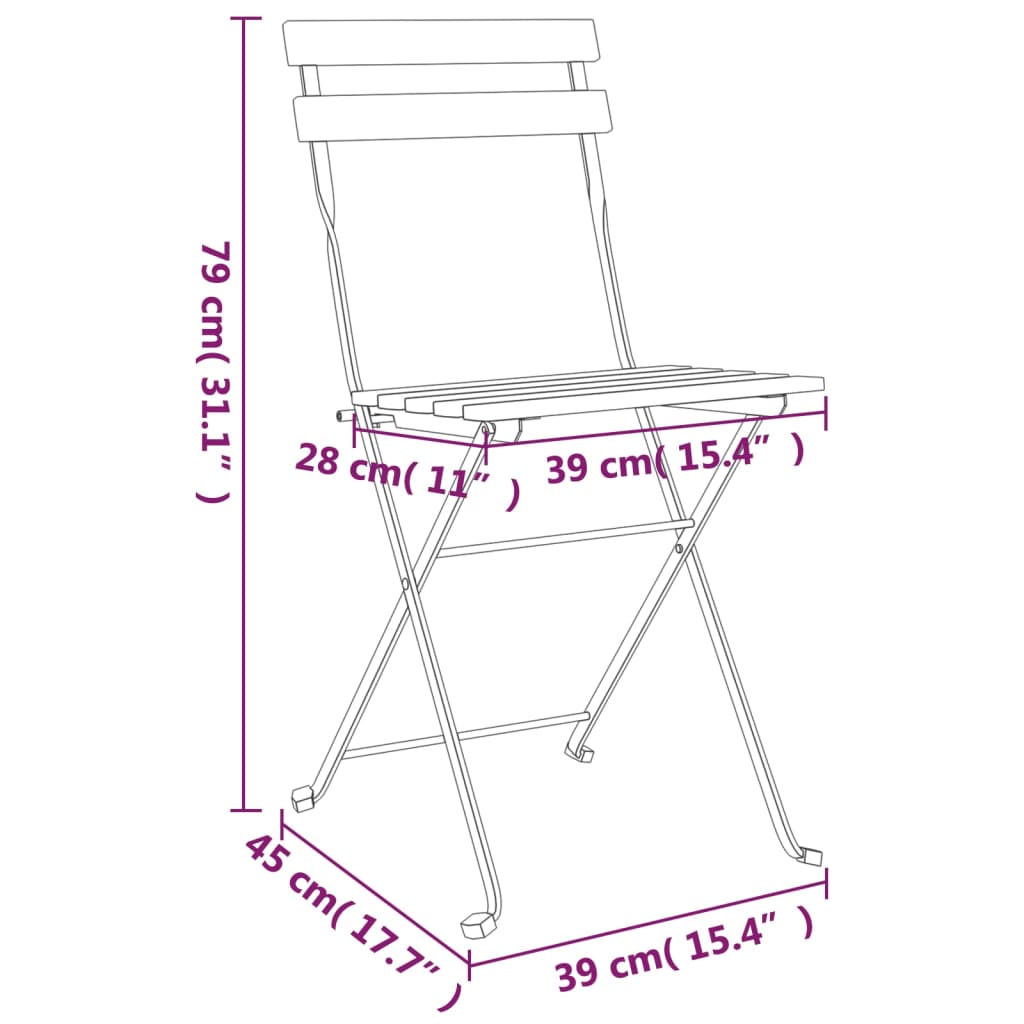 vidaXL Patio Folding Chairs Bistro Foldable Chair Steel and Solid Wood Acacia-30