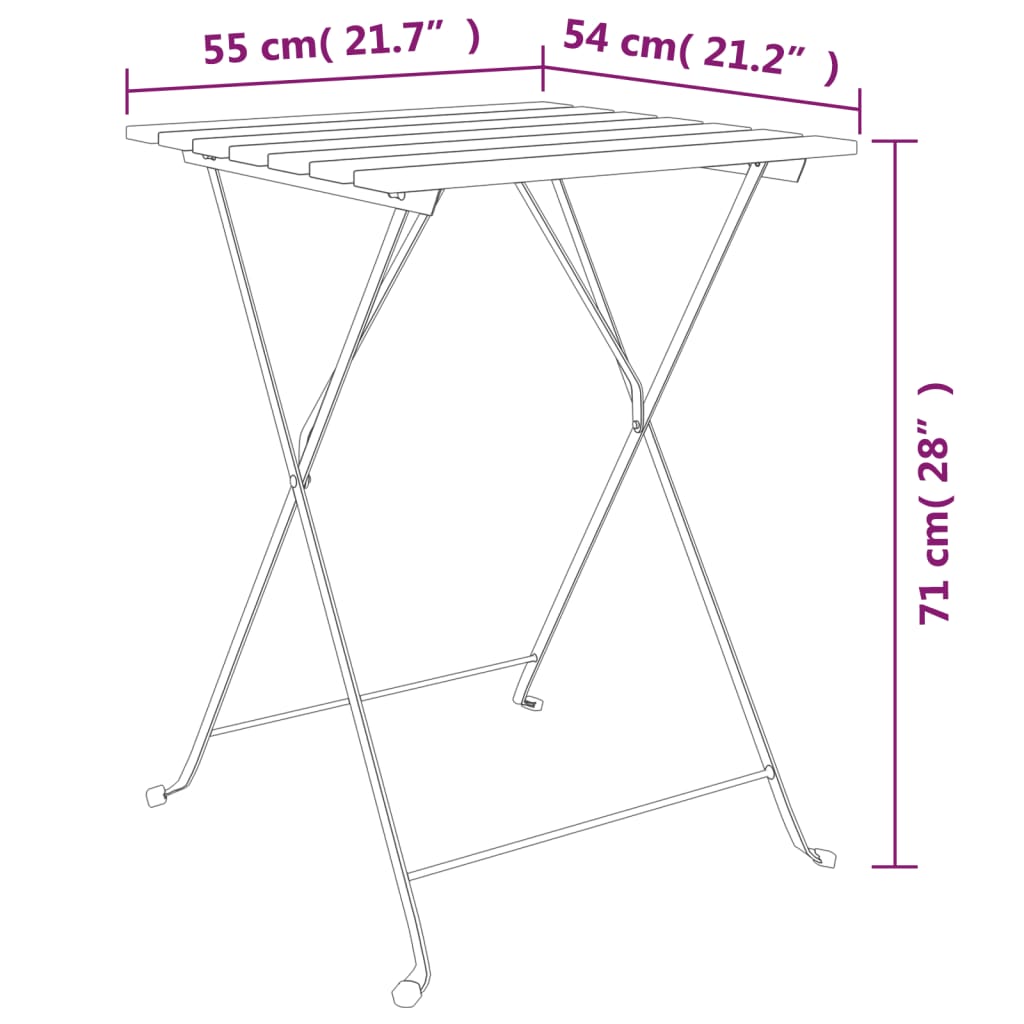 vidaXL Folding Bistro Table 21.7"x21.3"x28" Solid Wood Teak and Steel-5