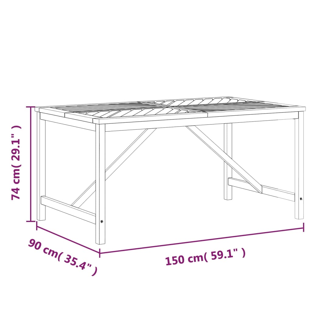 vidaXL Patio Table Outdoor Patio Furniture Dining Table Solid Wood Acacia-7