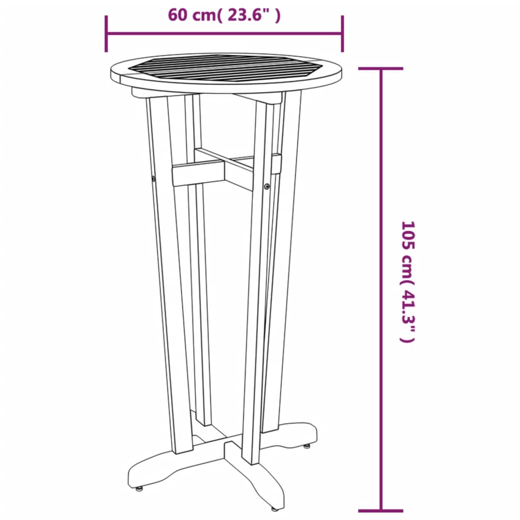 vidaXL Patio Bar Table Ø23.6"x41.3" Solid Wood Acacia-4