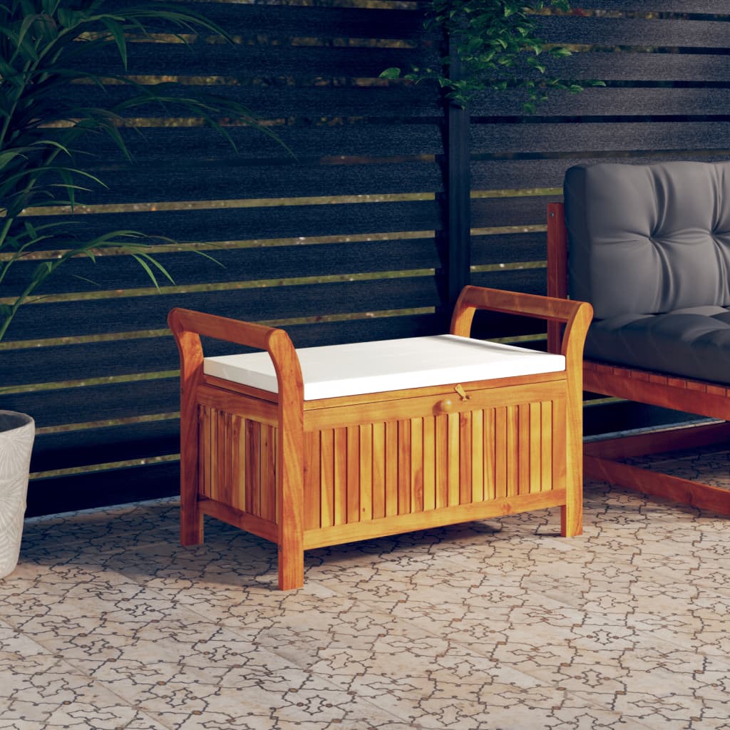 vidaXL Outdoor Storage Bench Patio Deck Box with Cushion Solid Wood Acacia-30