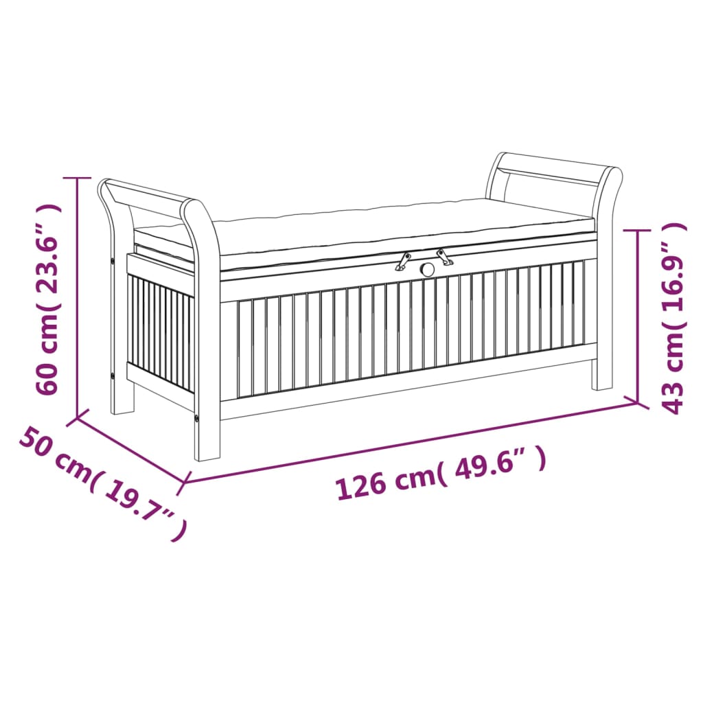 vidaXL Outdoor Storage Bench Patio Deck Box with Cushion Solid Wood Acacia-4