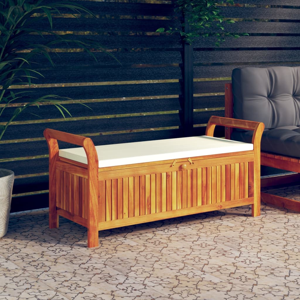 vidaXL Outdoor Storage Bench Patio Deck Box with Cushion Solid Wood Acacia-22